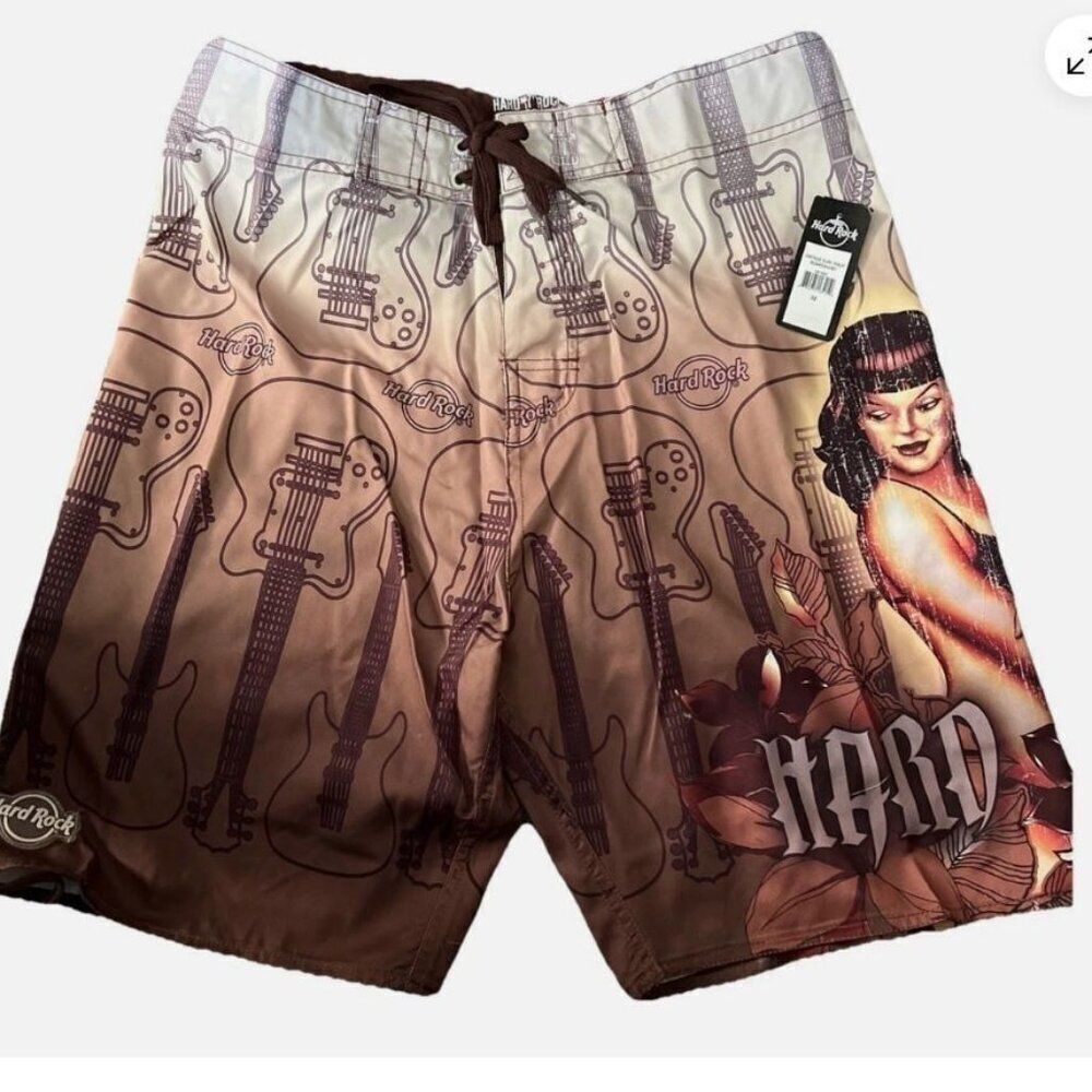 Hard Rock Cafe Vintage Surf Pinup Board Shorts Swim Trunks Size 28